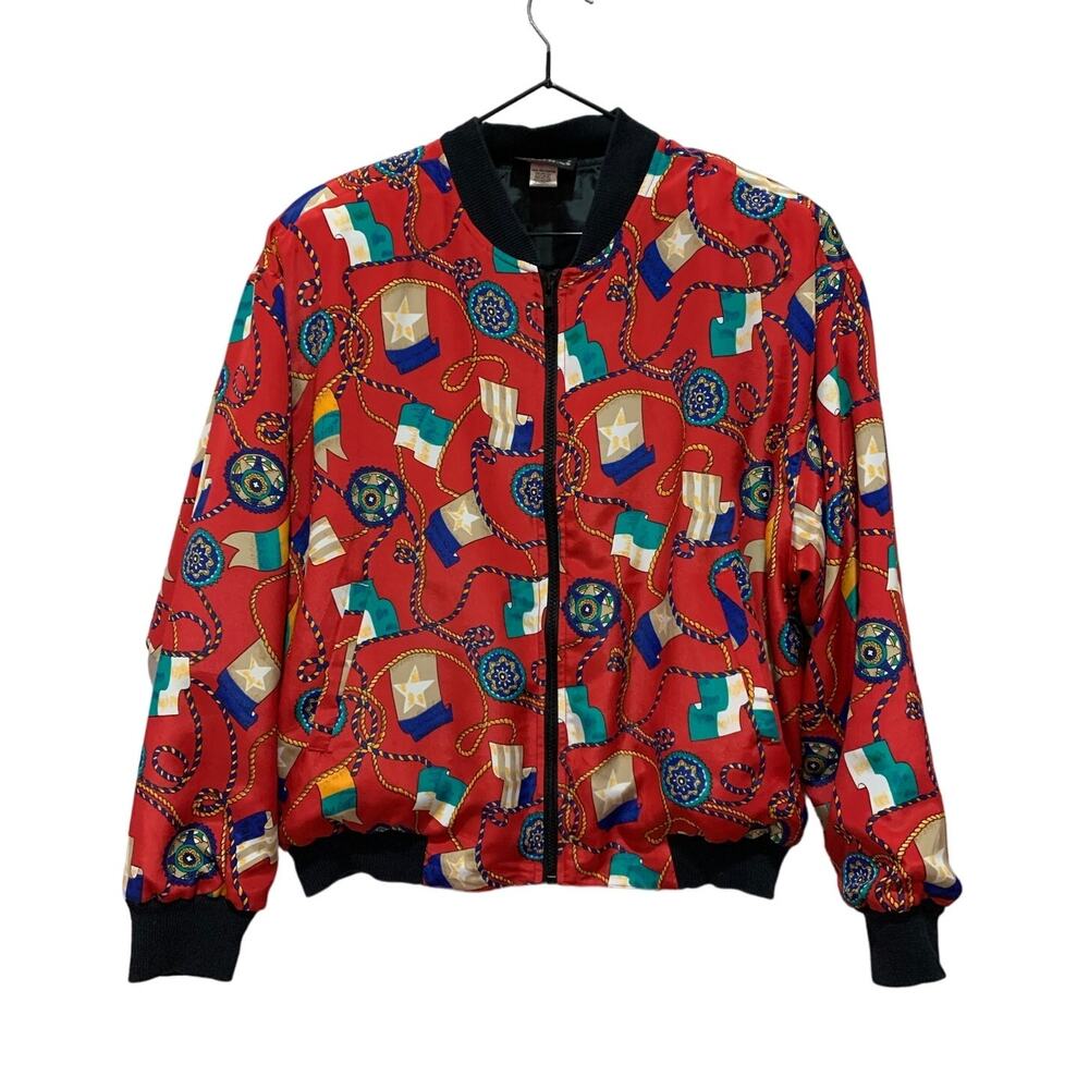 Vintage Notations Red Bomber Chains Print Retro 80's 90's Jacket Size S